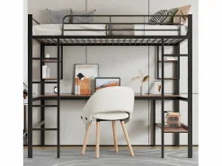 ModernLuxe Cama entrepiso de hierro - 90x200cm - con escritorio y 5 estantes - Negro Sale