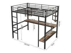 ModernLuxe Cama entrepiso de hierro - 90x200cm - con escritorio y 5 estantes - Negro Sale