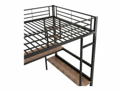 ModernLuxe Cama entrepiso de hierro - 90x200cm - con escritorio y 5 estantes - Negro Sale