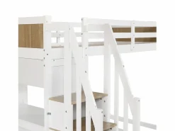 ModernLuxe Cama Alta|Cama entrepiso de madera - 90x200 cm - con escritorio, estantes y escalera de almacenamiento -