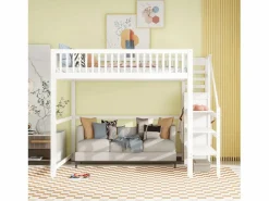 Merax Cama entrepiso de 140x200 con escalera, cama infantil de madera blanca con estante de almacenamiento, armario sencillo Blanco Best
