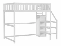Merax Cama entrepiso de 140x200 con escalera, cama infantil de madera blanca con estante de almacenamiento, armario sencillo Blanco Best