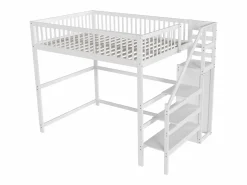 Merax Cama entrepiso de 140x200 con escalera, cama infantil de madera blanca con estante de almacenamiento, armario sencillo Blanco Best
