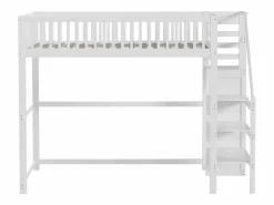 Merax Cama entrepiso de 140x200 con escalera, cama infantil de madera blanca con estante de almacenamiento, armario sencillo Blanco Best