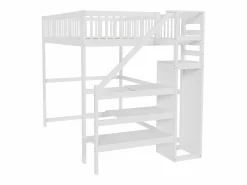 Merax Cama entrepiso de 140x200 con escalera, cama infantil de madera blanca con estante de almacenamiento, armario sencillo Blanco Best