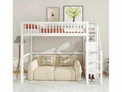 Merax Cama entrepiso de 90x200 con escalera, cama infantil de madera blanca con estante de almacenamiento, armario sencillo Blanco New
