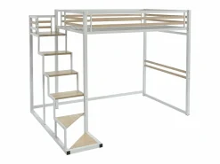 Vente-unique Cama Alta|Cama Infantil|Cama entreplanta JOGUI de 140 x 200 cm en metal y MDF