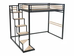 Vente-unique Cama Alta|Cama Infantil|Cama entreplanta JOGUI 140x200 cm en metal y MDF, color y natural -