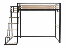 Vente-unique Cama Alta|Cama Infantil|Cama entreplanta JOGUI 140x200 cm en metal y MDF, color y natural -