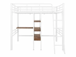 Cama entresuelo 90*200 cm, sin colchón, cama con escritorio, varios estantes, barandillas, escalera,^KOMHTOM Clearance