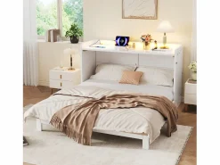 Cama escamoteable 140x200 cm - con puerto USB + toma eléctrica - con iluminación LED - Cama convertible - ​ (colchón no incluido)^ModernLuxe Best