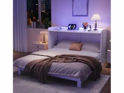 Cama escamoteable 140x200 cm - con puerto USB + toma eléctrica - con iluminación LED - Cama convertible - ​ (colchón no incluido)^ModernLuxe Best