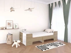 Vente-unique Cama evolutiva 90 x 140/170/190 cm con almacenamiento natural y blanco - GAROLIO Color natural claro / Blanco Hot