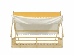 Cama individual 90 x 200 cm - Cama infantil con barrera y tienda de campaña - diseño de cabaña de madera - colchón no incluido^ Online