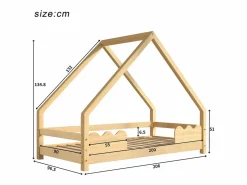 Merax Cama Montessori|Cama infantil - 90 x 200 cm - con protección anticaídas - madera maciza - natural