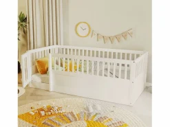 Cama infantil 90 x 200 cm - marco de cama de madera - con barreras de seguridad - con puerta - ​ (somier de láminas no incluido)^ModernLuxe Discount