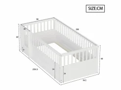 Cama infantil 90 x 200 cm - marco de cama de madera - con barreras de seguridad - con puerta - ​ (somier de láminas no incluido)^ModernLuxe Discount