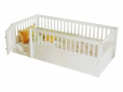 Cama infantil 90 x 200 cm - marco de cama de madera - con barreras de seguridad - con puerta - ​ (somier de láminas no incluido)^ModernLuxe Discount
