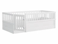 Cama infantil 90 x 200 cm - marco de cama de madera - con barreras de seguridad - con puerta - ​ (somier de láminas no incluido)^ModernLuxe Discount