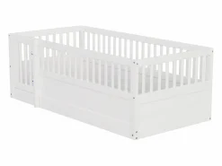 Cama infantil 90 x 200 cm - marco de cama de madera - con barreras de seguridad - con puerta - ​ (somier de láminas no incluido)^ModernLuxe Discount