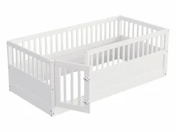 Cama infantil 90 x 200 cm - marco de cama de madera - con barreras de seguridad - con puerta - ​ (somier de láminas no incluido)^ModernLuxe Discount