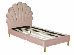 Vente-unique Cama Terciopelo|Cama infantil 90 x 190 cm cabecero terciopelo con forma de concha rosa con colchón MOANA