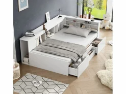 Merax Cama infantil 90 x 200 cm con 4 cajones + librería y mueble de almacenaje - MDF - Blanco Best