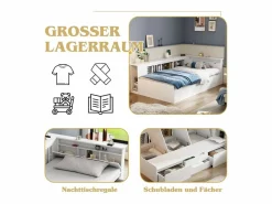 Merax Cama infantil 90 x 200 cm con 4 cajones + librería y mueble de almacenaje - MDF - Blanco Best