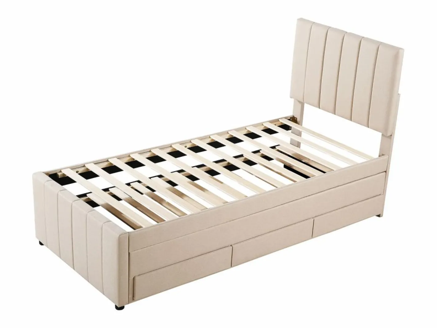 Hauss Spole Cama infantil acolchada 90x200 cm con cama nido 90x190 cm con cajones de almacenamiento, en lino, sin colchón, Beige Hot