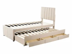 Hauss Spole Cama infantil acolchada 90x200 cm con cama nido 90x190 cm con cajones de almacenamiento, en lino, sin colchón, Beige Hot