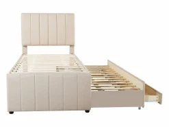 Hauss Spole Cama infantil acolchada 90x200 cm con cama nido 90x190 cm con cajones de almacenamiento, en lino, sin colchón, Beige Hot