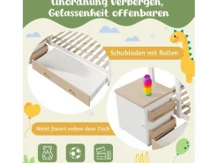Cama infantil cabina - 90 x 200 cm - con 1 cajón + mesita de noche extraíble - cama de suelo - Pino + MDF - natural + blanco^Merax Hot