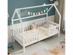 Merax Cama Montessori|Cama infantil cabina 90 x 200 cm con cabecero - Pino + Tablero de partículas + Contrachapado - (sin colchón)