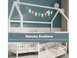 Merax Cama Montessori|Cama infantil cabina 90 x 200 cm con cabecero - Pino + Tablero de partículas + Contrachapado - (sin colchón)