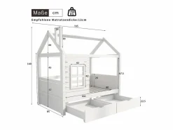Cama infantil cabina 80x160 cm con somier de láminas - protección anticaídas 2 cajones de almacenaje - madera - (sin colchón) Blanco Discount