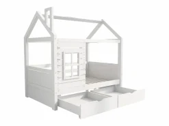 Cama infantil cabina 80x160 cm con somier de láminas - protección anticaídas 2 cajones de almacenaje - madera - (sin colchón) Blanco Discount