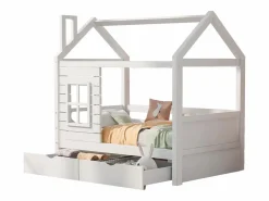 Cama infantil cabina 80x160 cm con somier de láminas - protección anticaídas 2 cajones de almacenaje - madera - (sin colchón) Blanco Discount