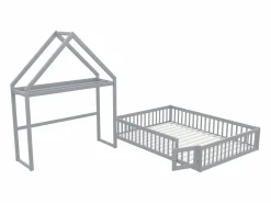 ModernLuxe Cama infantil cabina 140x200 cm de madera maciza - con barra para ropa - Gris Outlet