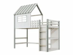 OKWISH Cama infantil cabina 90x200 cm de madera maciza con techo y compartimento de almacenamiento - Verde Discount