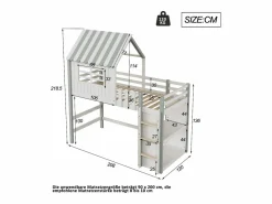 OKWISH Cama infantil cabina 90x200 cm de madera maciza con techo y compartimento de almacenamiento - Verde Discount