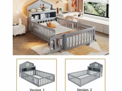 Hauss Spole Cama infantil cabina 90x200 cm con barandillas de seguridad, estantes y almacenaje en color (sin colchón) Gris Sale