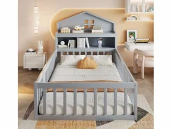 Hauss Spole Cama infantil cabina 90x200 cm con barandillas de seguridad, estantes y almacenaje en color (sin colchón) Gris Sale