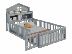 Hauss Spole Cama infantil cabina 90x200 cm con barandillas de seguridad, estantes y almacenaje en color (sin colchón) Gris Sale