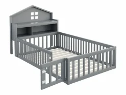 Hauss Spole Cama infantil cabina 90x200 cm con barandillas de seguridad, estantes y almacenaje en color (sin colchón) Gris Sale