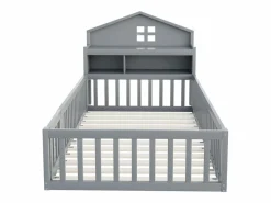 Hauss Spole Cama infantil cabina 90x200 cm con barandillas de seguridad, estantes y almacenaje en color (sin colchón) Gris Sale