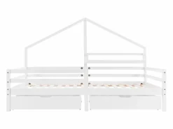 Cama Montessori|Cama infantil cabina 90x200 cm con somier de láminas - protección anticaídas, 2 cajones y balda de almacenaje - madera - (sin colchón)