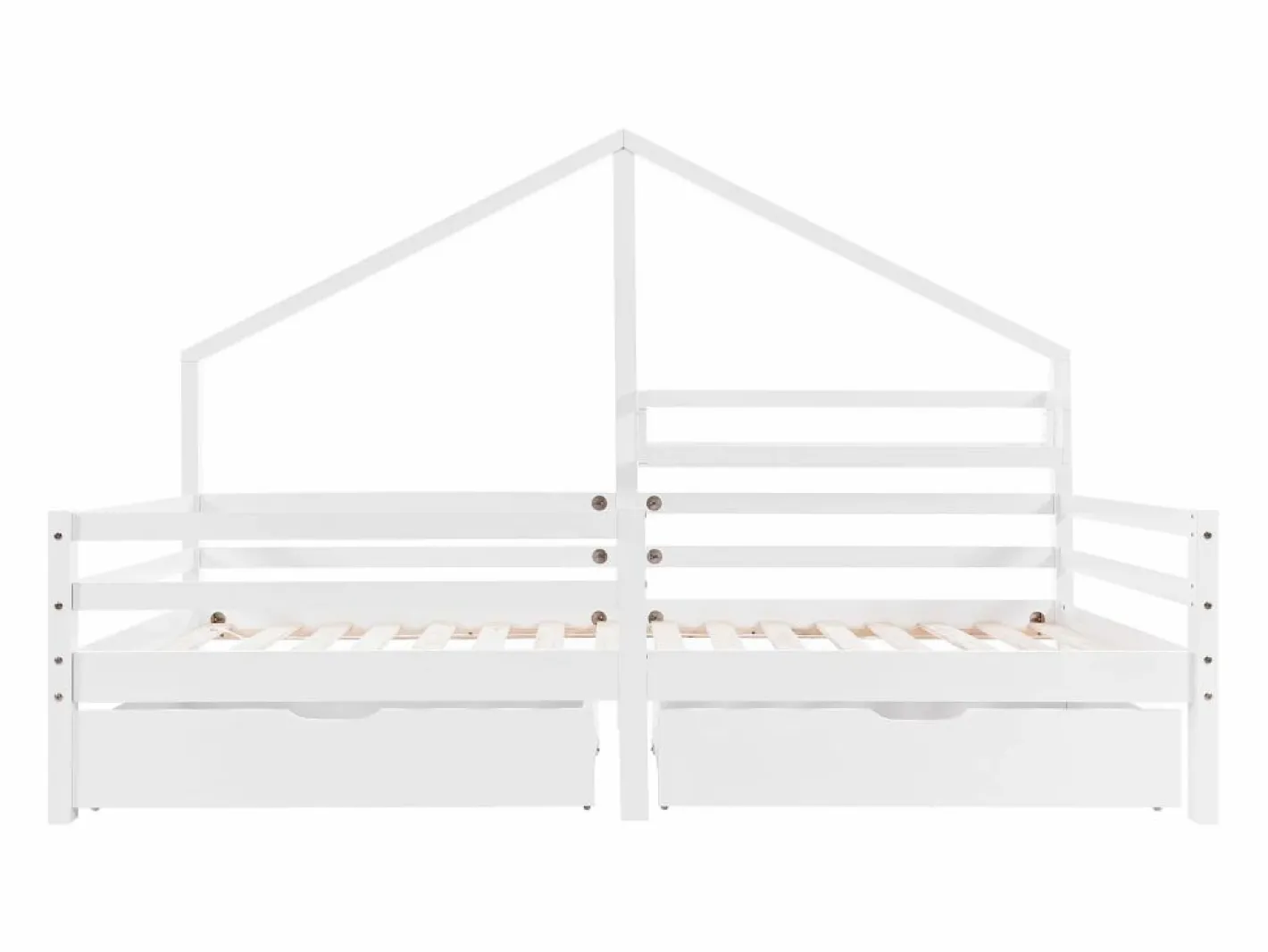 Cama Montessori|Cama infantil cabina 90x200 cm con somier de láminas - protección anticaídas, 2 cajones y balda de almacenaje - madera - (sin colchón)