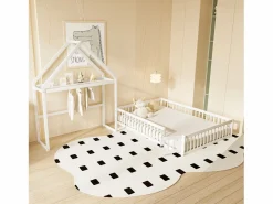 ModernLuxe Cama infantil cabina 140x200 cm de madera maciza - con barra para ropa - Blanco Discount