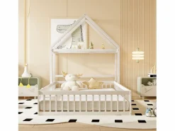 ModernLuxe Cama infantil cabina 140x200 cm de madera maciza - con barra para ropa - Blanco Discount