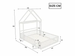 ModernLuxe Cama infantil cabina 140x200 cm de madera maciza - con barra para ropa - Blanco Discount